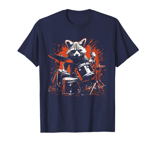 Drummer Raccoon Playing Drums Funny Drumming Raccoon Lover T-Shirt