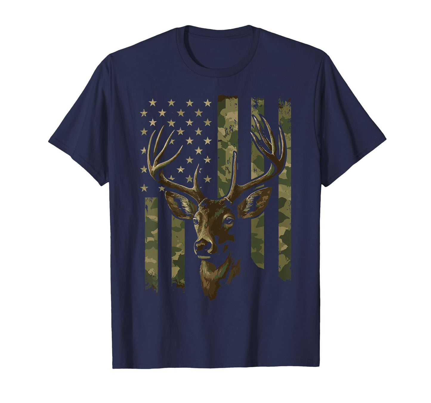 Camouflage USA Flag Deer Hunting Camo Whitetail Buck Head T-Shirt