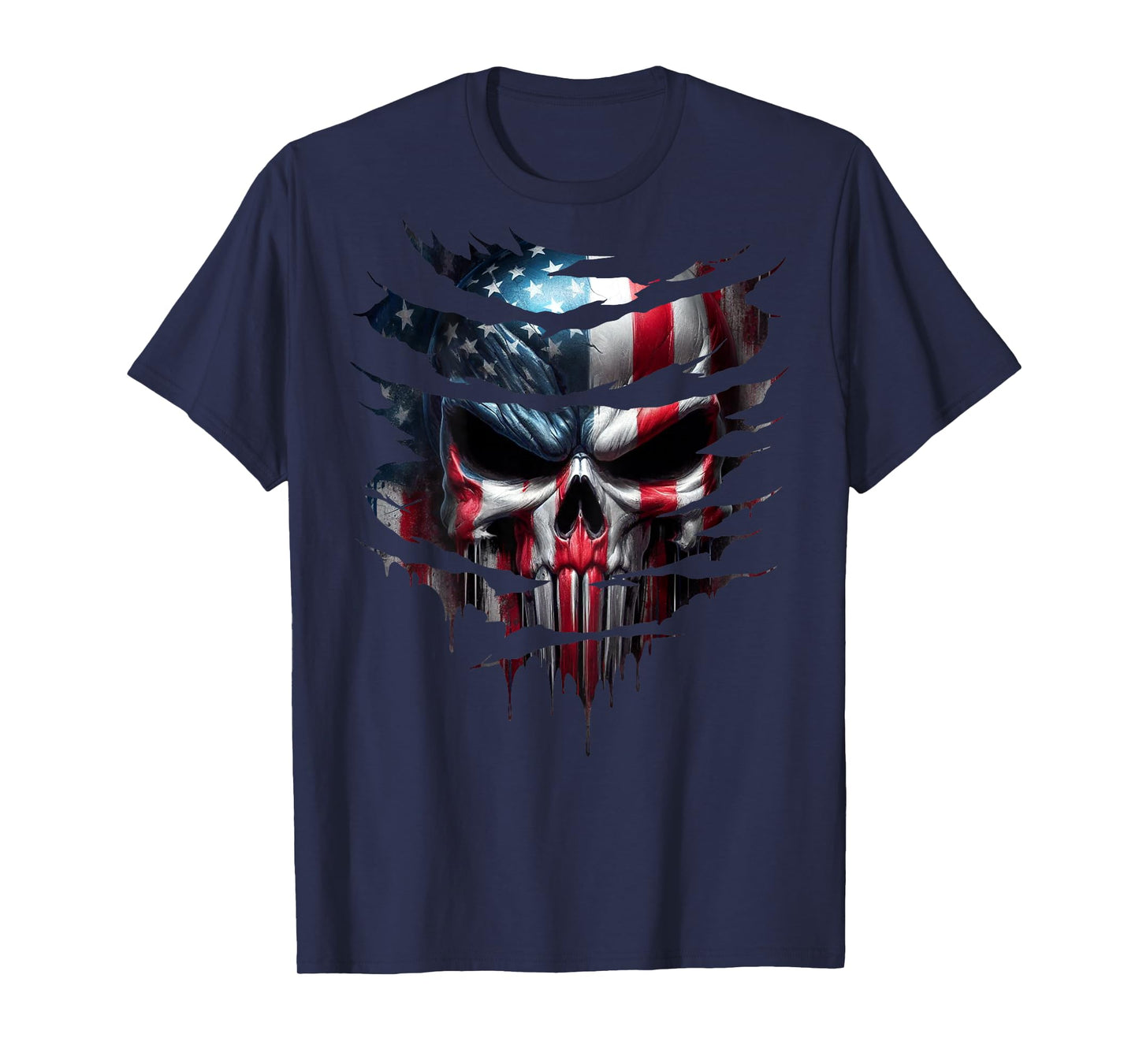 American Skull Patriotic Flag USA Grunge Style Graphic T-Shirt for Women Men