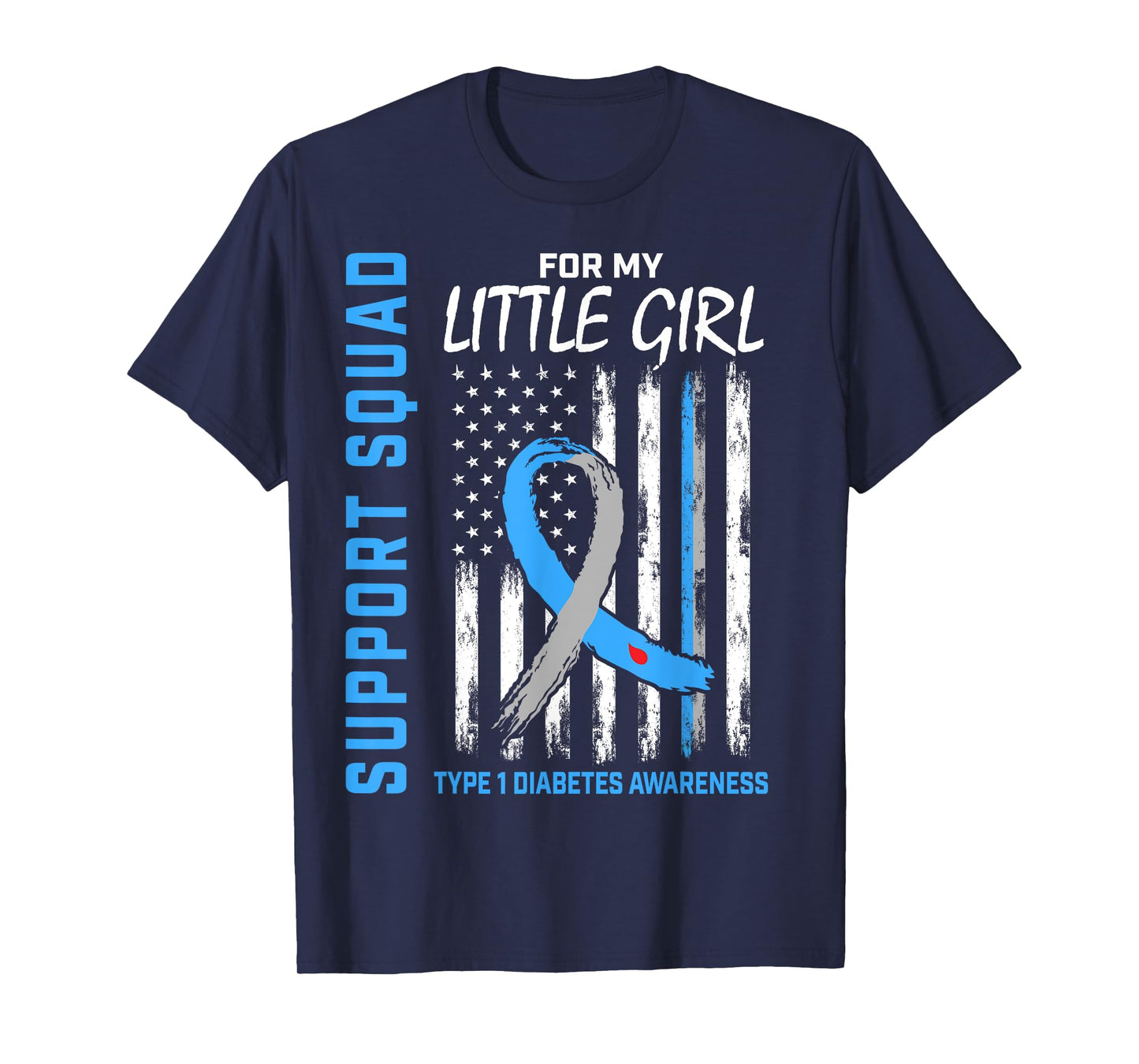 Little Girl Type 1 Diabetes Shirt USA Flag Support Squad T1D T-Shirt