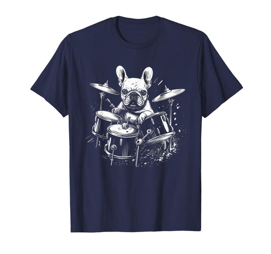 Funny French Bulldog Dog Playing Drums T-Shirt for Men Women