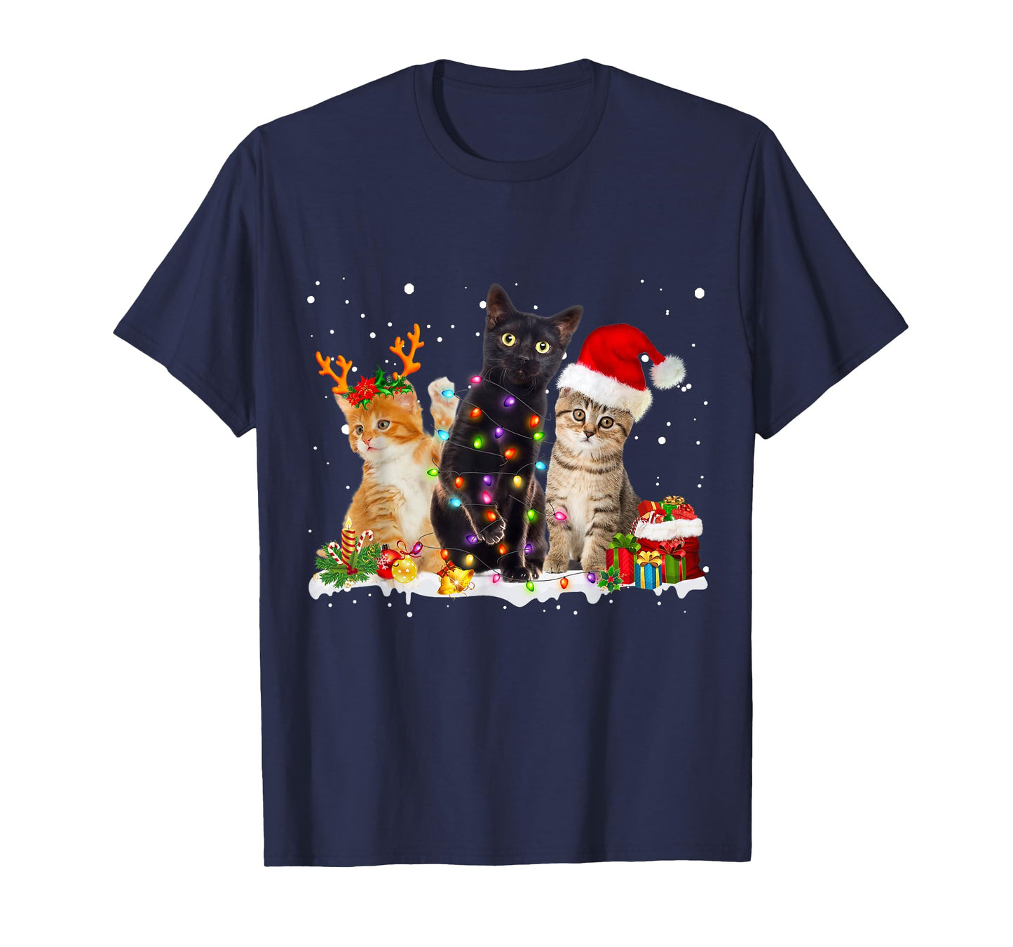 Santa Cat Light Gorgeous Reindeer Pajama Christmas Cat Lover T-Shirt