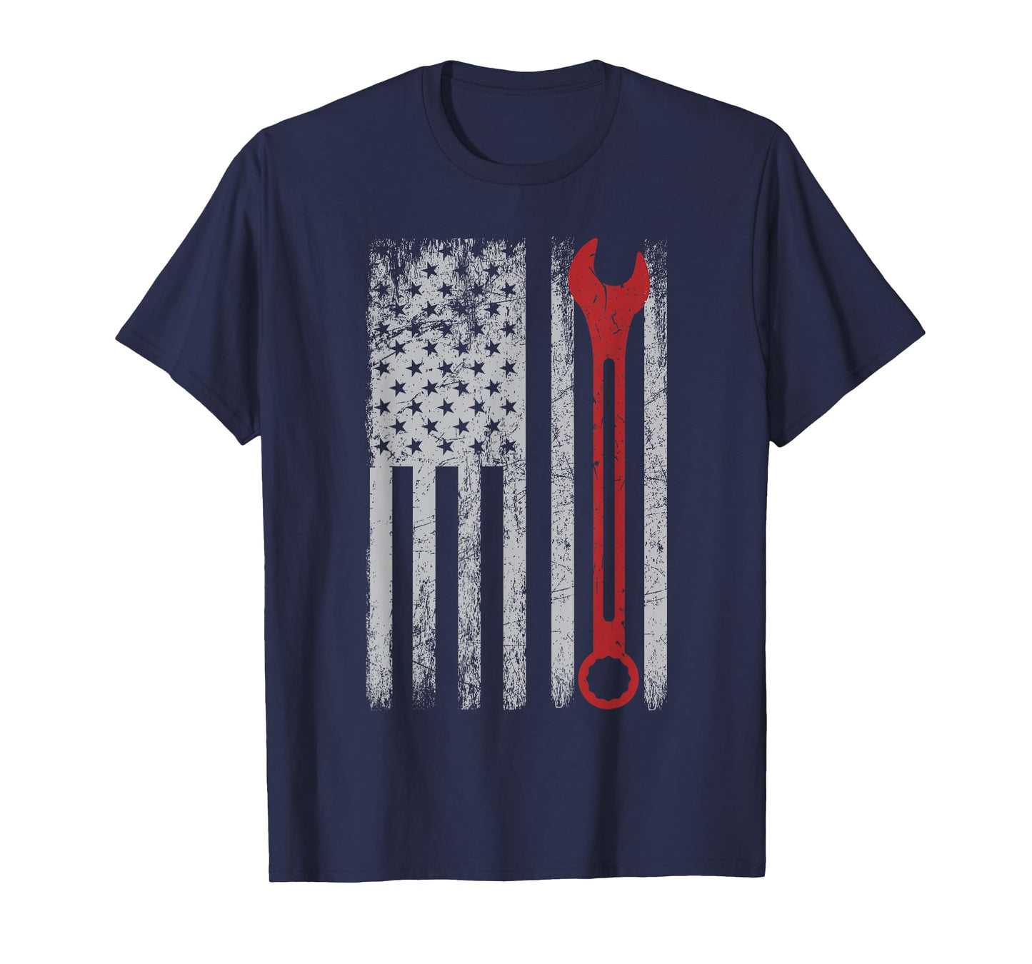 Auto Repairman Car Mechanic Wrench Workshop Tools USA Flag T-Shirt