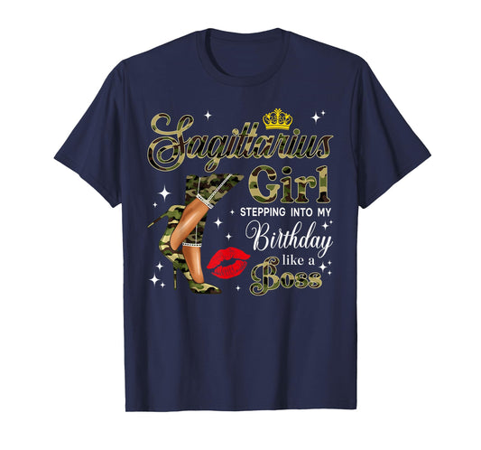 Sagittarius Girl Camouflage Black Woman Camo Heels Zodiac T-Shirt
