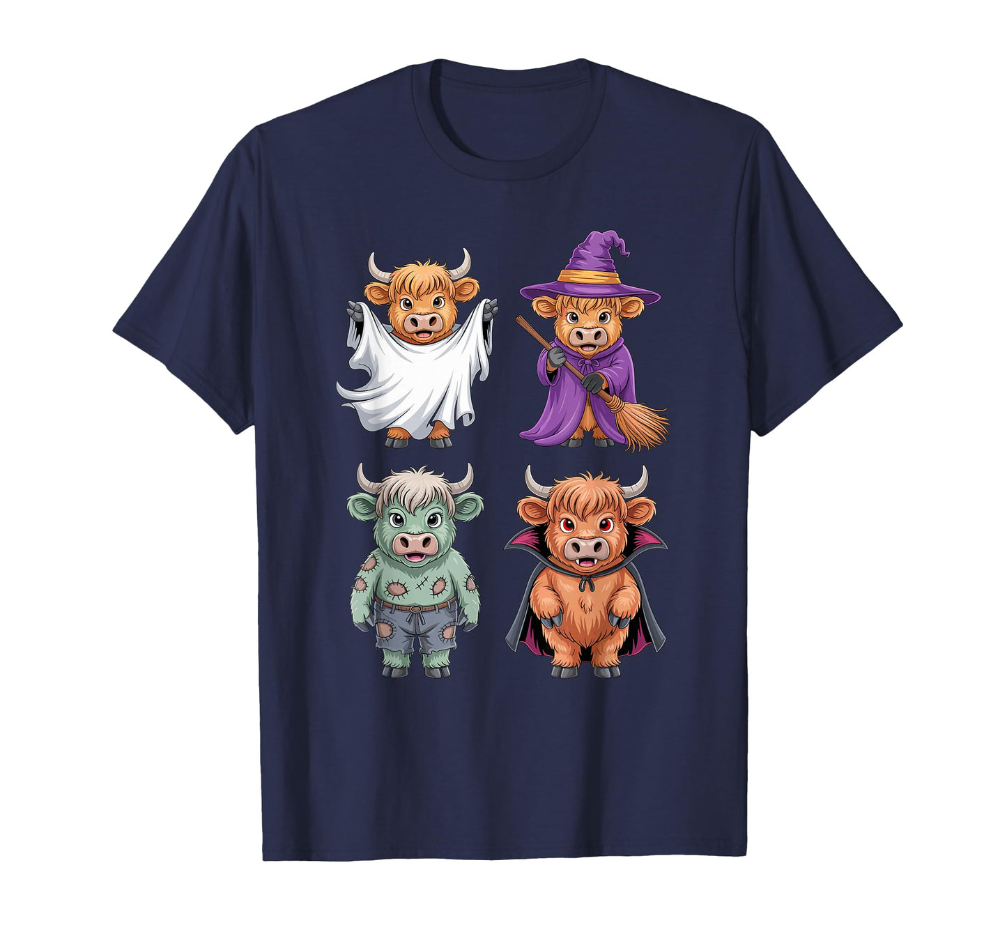 Highland Cow Ghost Witch Zombie Halloween Costume Girls Boys T-Shirt