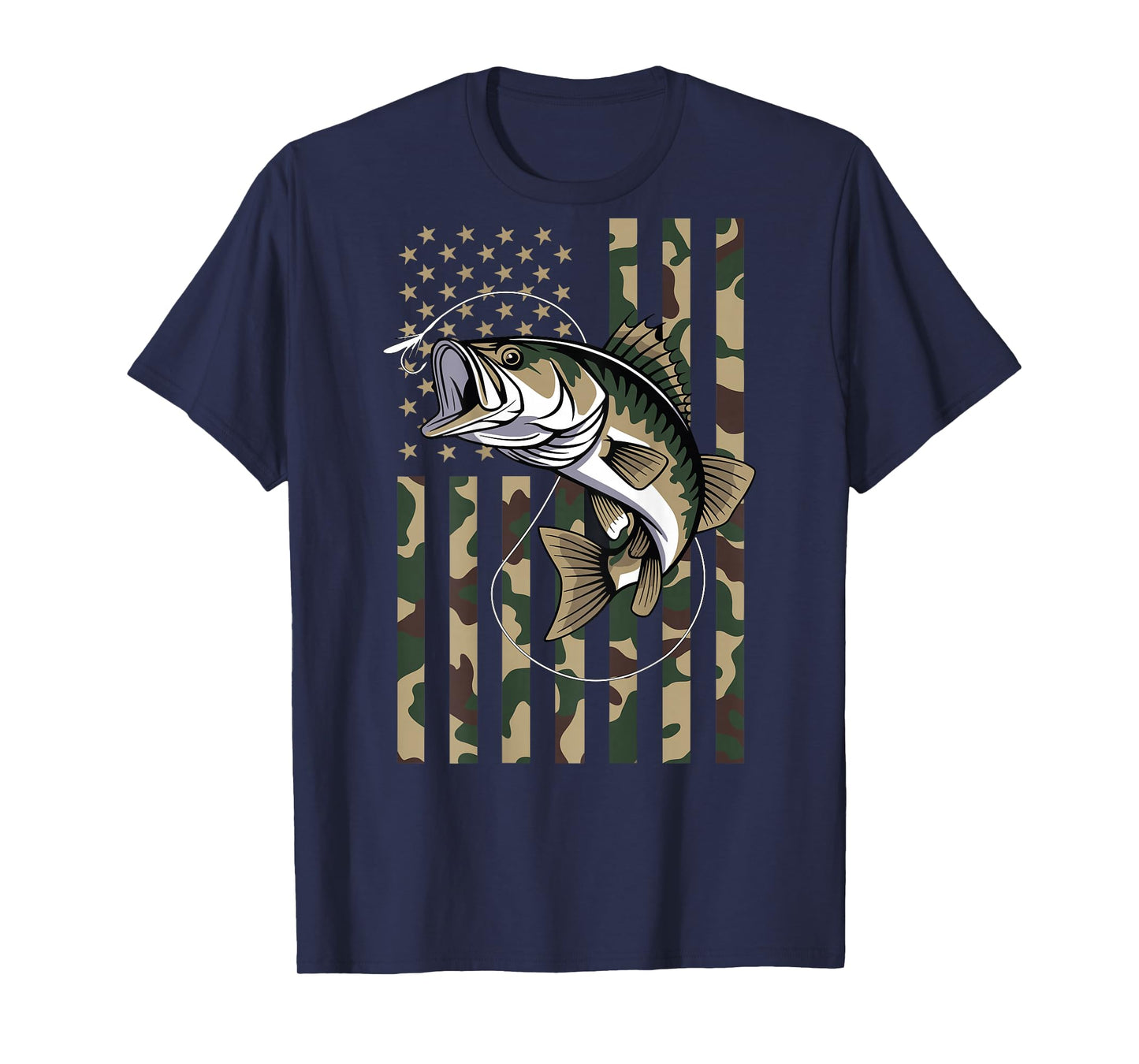 Camo US Flag Bass Fish Fishing Patriotic Men Women T-Shirt