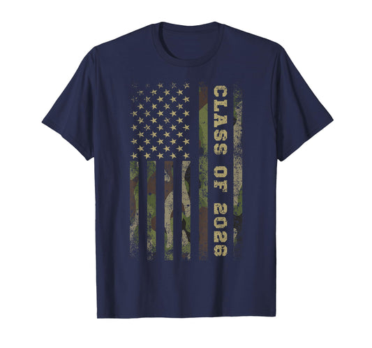 Camo Camouflage Class of 2026 Senior DONE Distressed US Flag T-Shirt