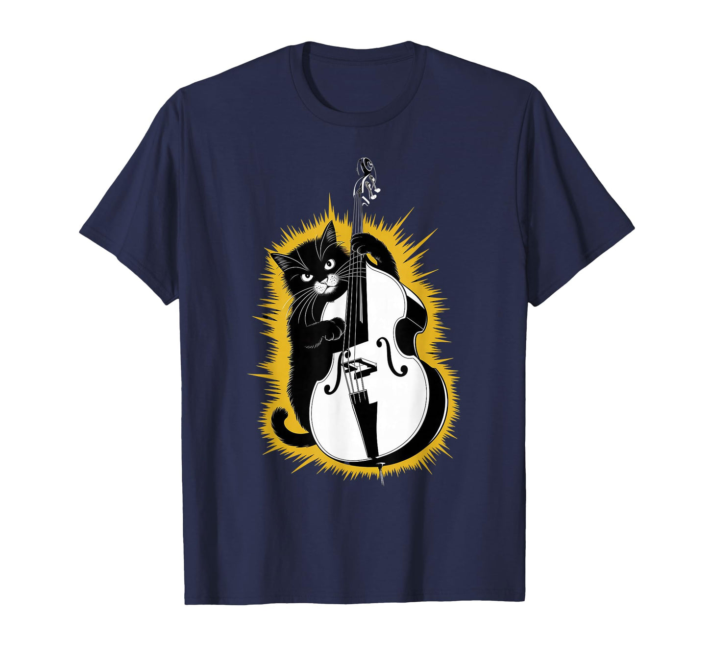 Cat Playing Upright Bass instrument on Cat Double Bassist T-Shirt