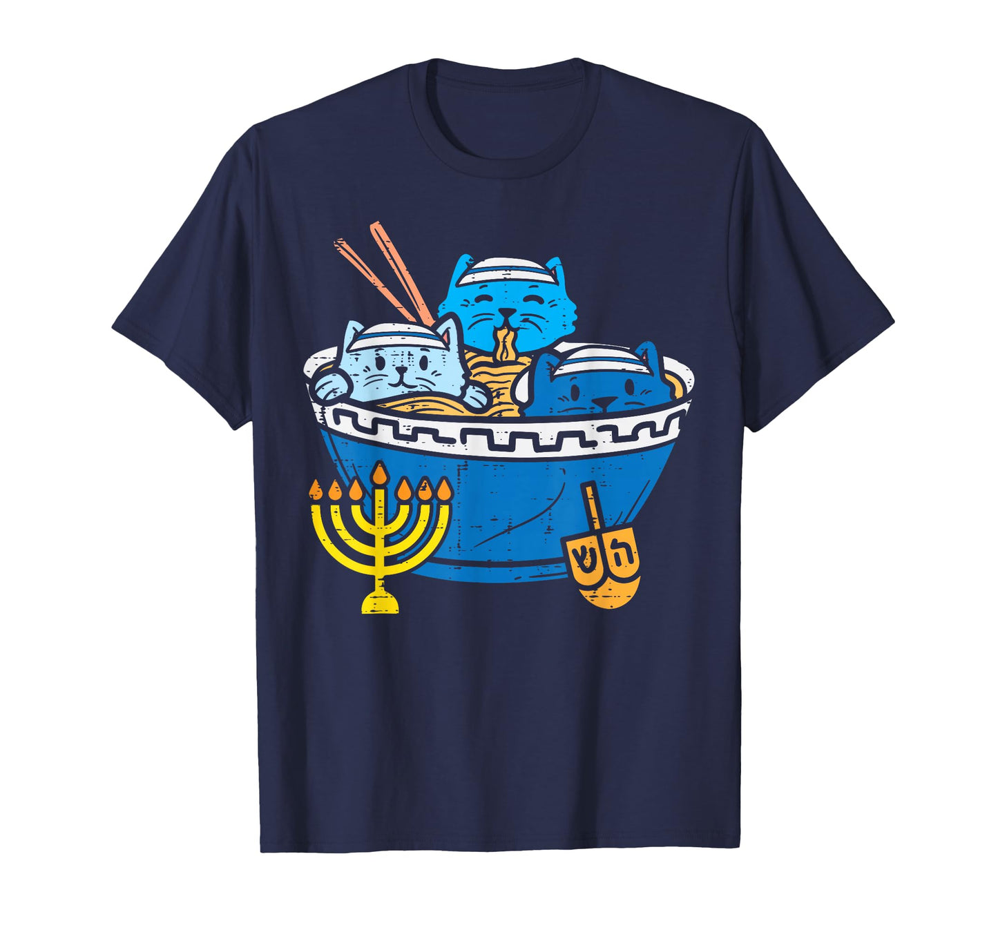 Jewish Cats Ramen Kitten Anime Hanukkah Pajamas Chanukah PJs T-Shirt