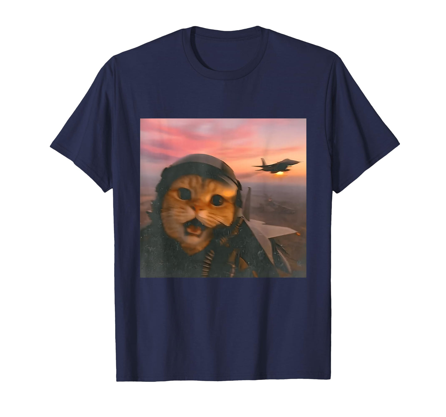 Funny Fighter Pilot Cat Vintage Fighter Jet Cat Meme Gen Z T-Shirt