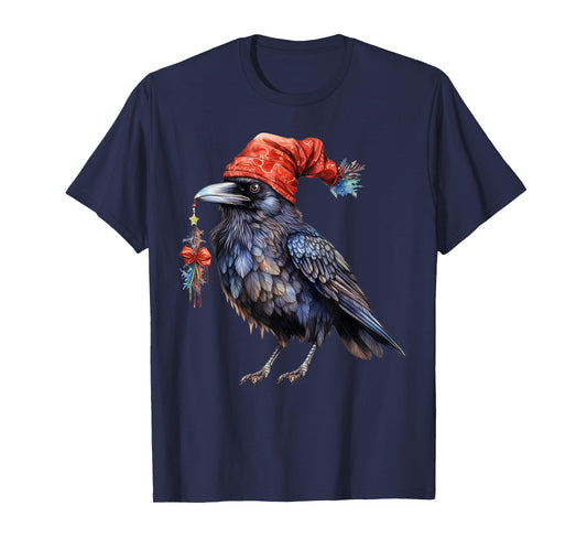 Christmas Raven Santa Hat Animal Raven Crow Bird Lover T-Shirt