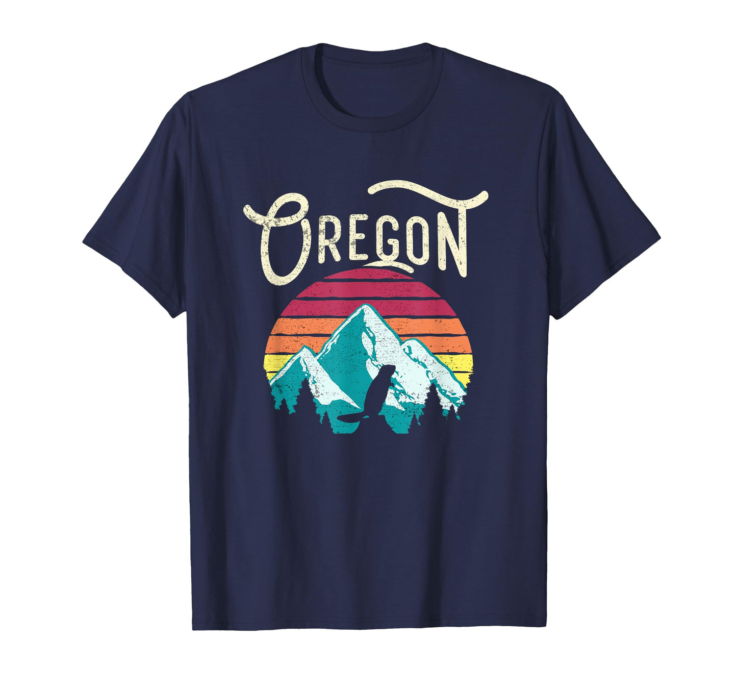Retro Vintage Oregon OR Mountains Beaver T-Shirt Small