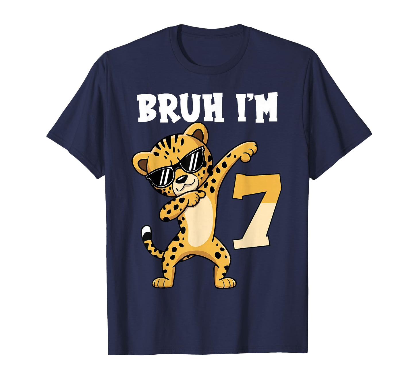 Bruh I'm 7 Years Old Dabbing Cheetah 7th Birthday Boy Kids T-Shirt