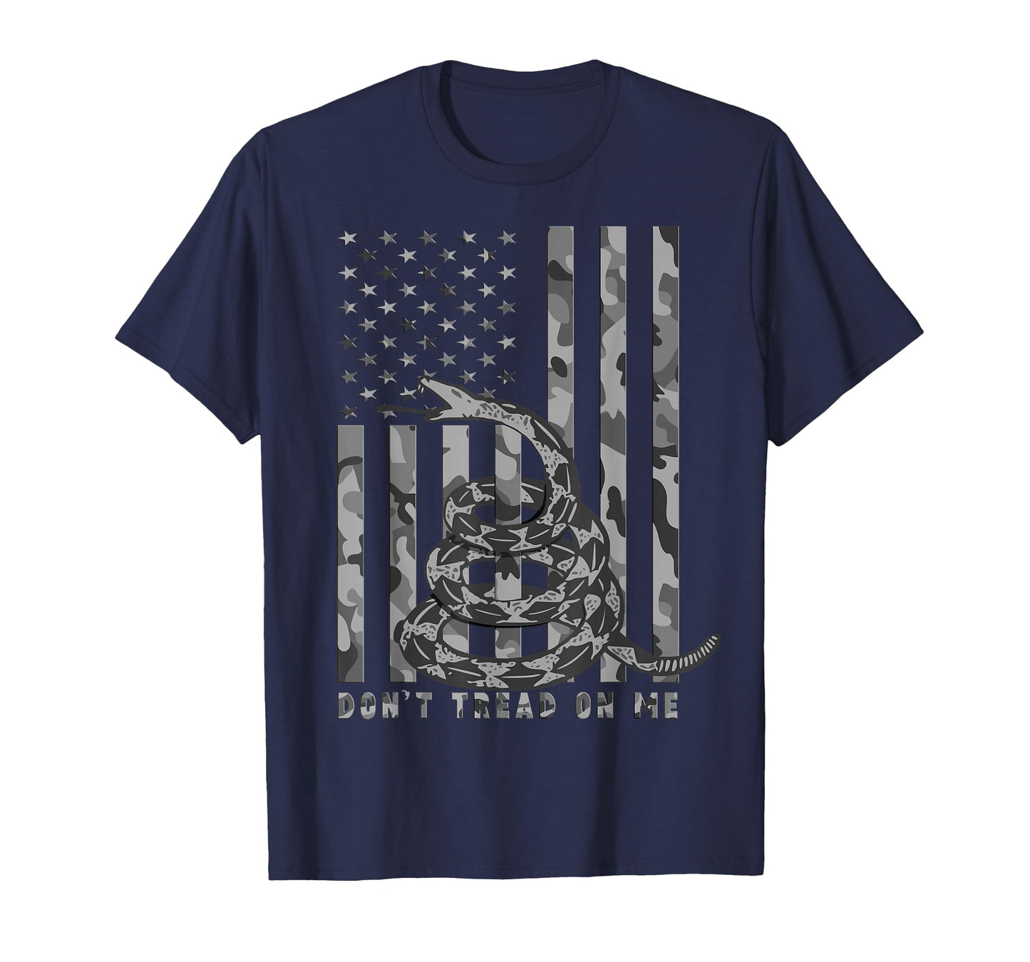 Don't Tread on Me White Camo American Flag Snake T-Shirt