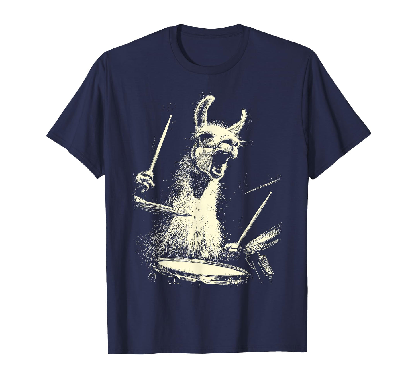 Cute Llama Playing Drums Funny Music Animal Drummer Graphic T-Shirt