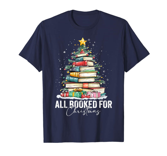 All Booked for Christmas Coquette Books Teacher Xmas Tree T-Shirt