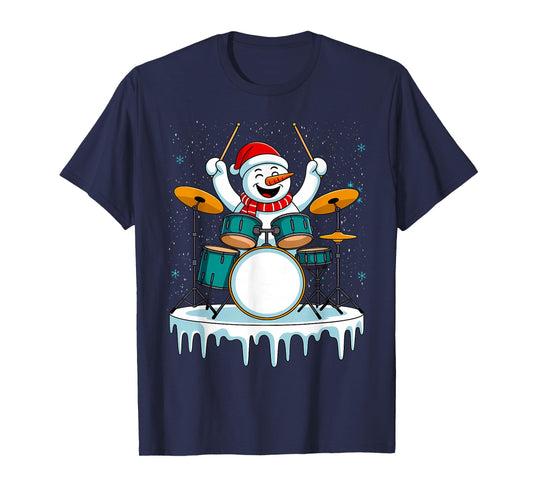Snowman Drummer Christmas Drums Percussionist T-Shirt