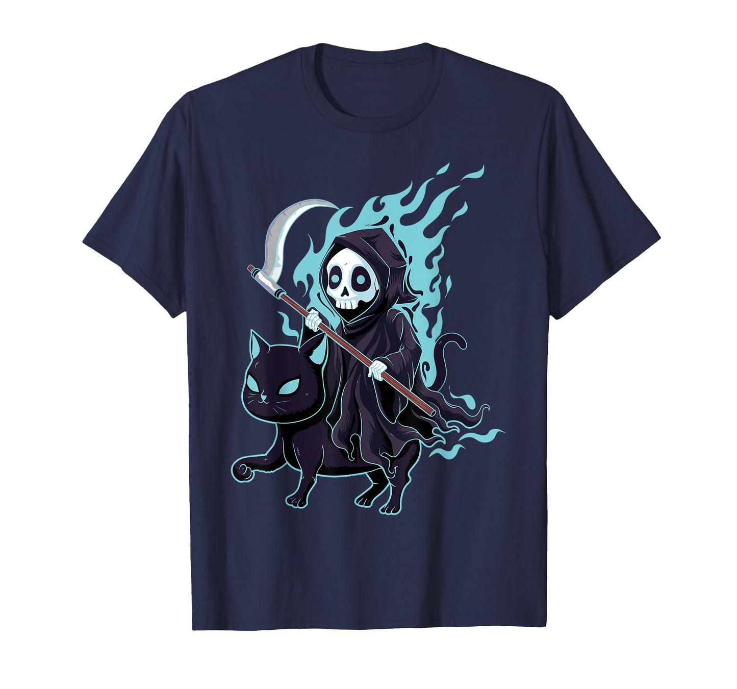 Grim Reaper Black Cat Demonic Evil Devil Occult Satanic T-Shirt