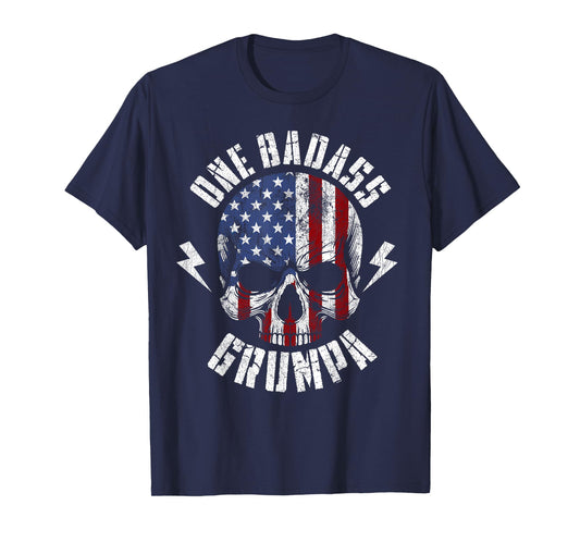 Skull Flag One Badass Grumpa, Fathers Day For Grandfather T-Shirt