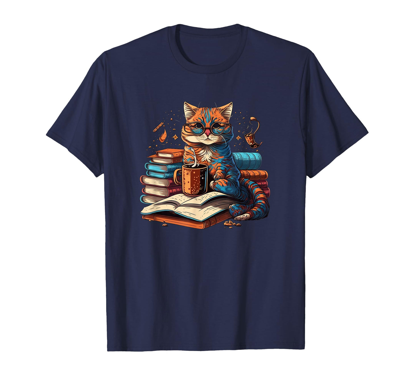 Cat Enjoy Read Books Cat-Themed T-Shirt - Women's Unisex Classic Fit Crew Neck Short Sleeve Black Small