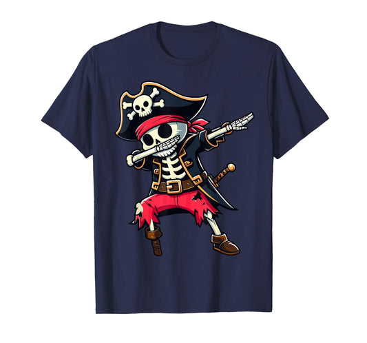 Dabbing Skeleton Pirate Funny Kids Halloween T-Shirt