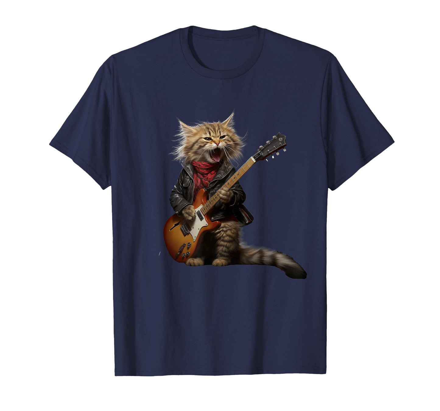 Rock Cat Playing Guitar - Funny Guitar Cat T-Shirt
