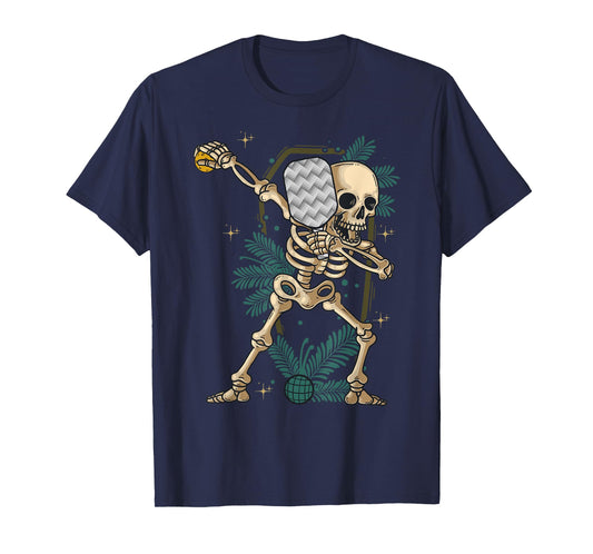 Halloween Pickleball Costume Dabbing Skeleton Pickleballer T-Shirt