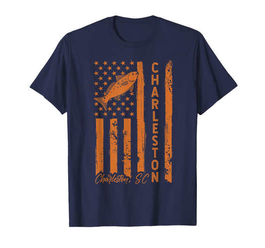Charleston SC for Redfish Fishing Fishermen USA Flag T-Shirt