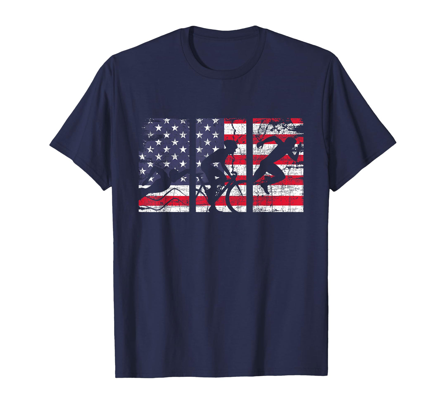 Triathlon USA Flag - Triathlete Athlete Sports Swim Run Bike T-Shirt