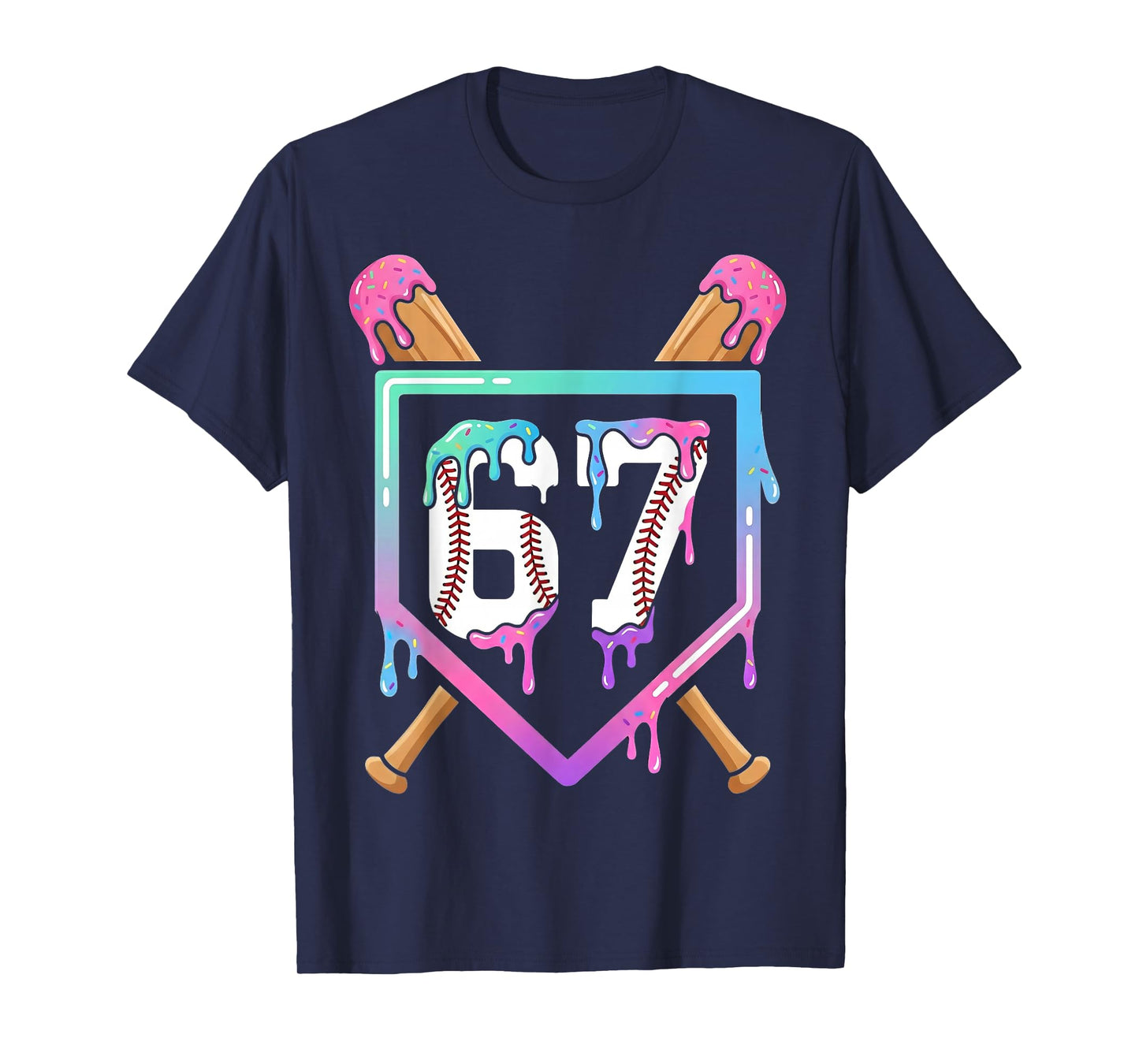 Baseball Ice Cream Drip 67 Player Dabbing Six Seven Boys T-Shirt