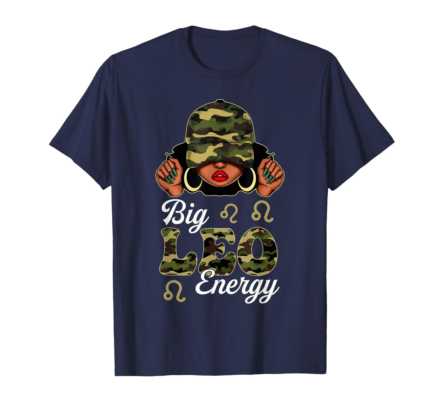 Big Leo Energy Black Woman Camoflauge Zodiac Sign T-Shirt