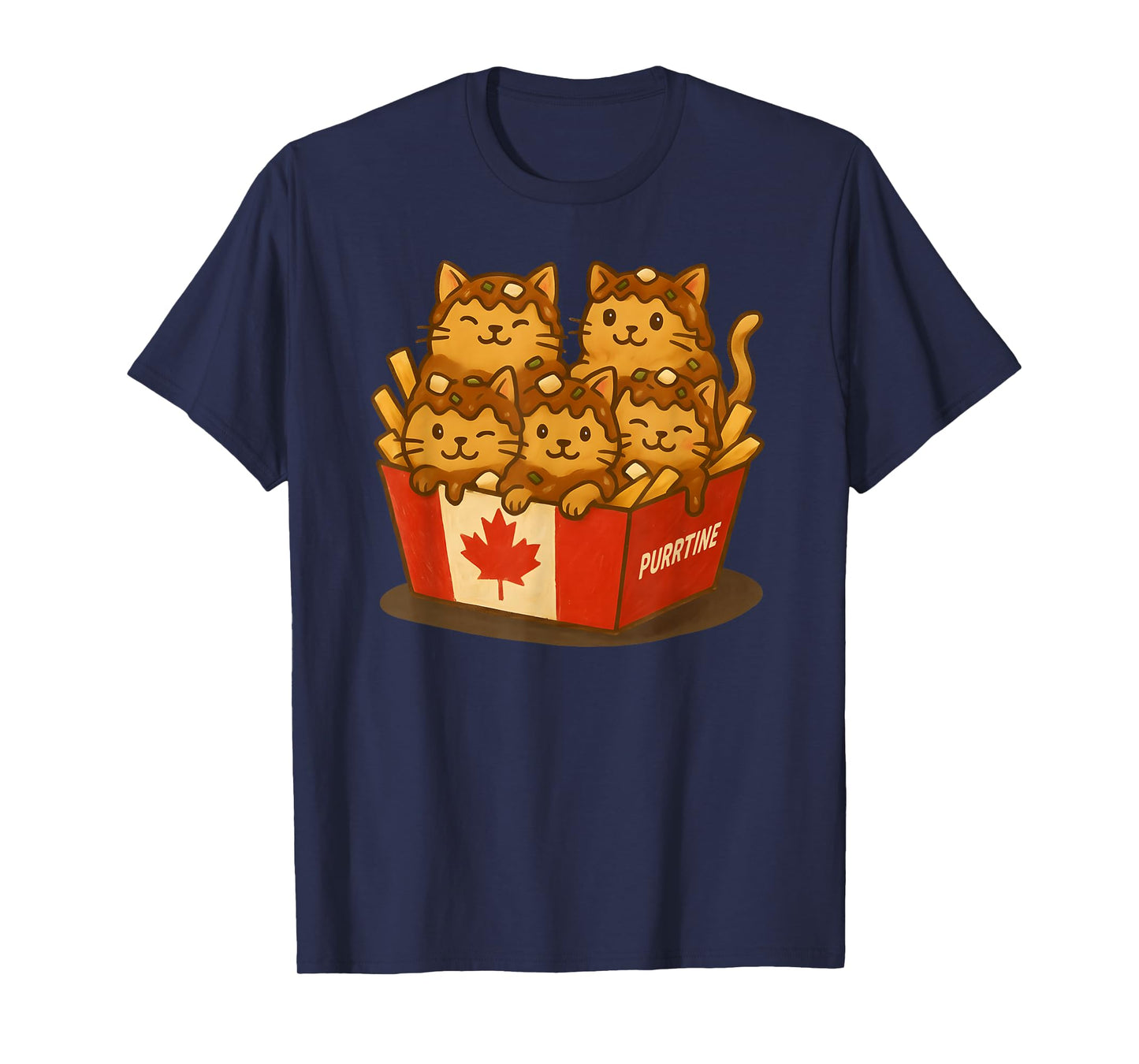 Canadian Poutine Funny Canada Cute Kawaii Cat Canadian Flag T-Shirt