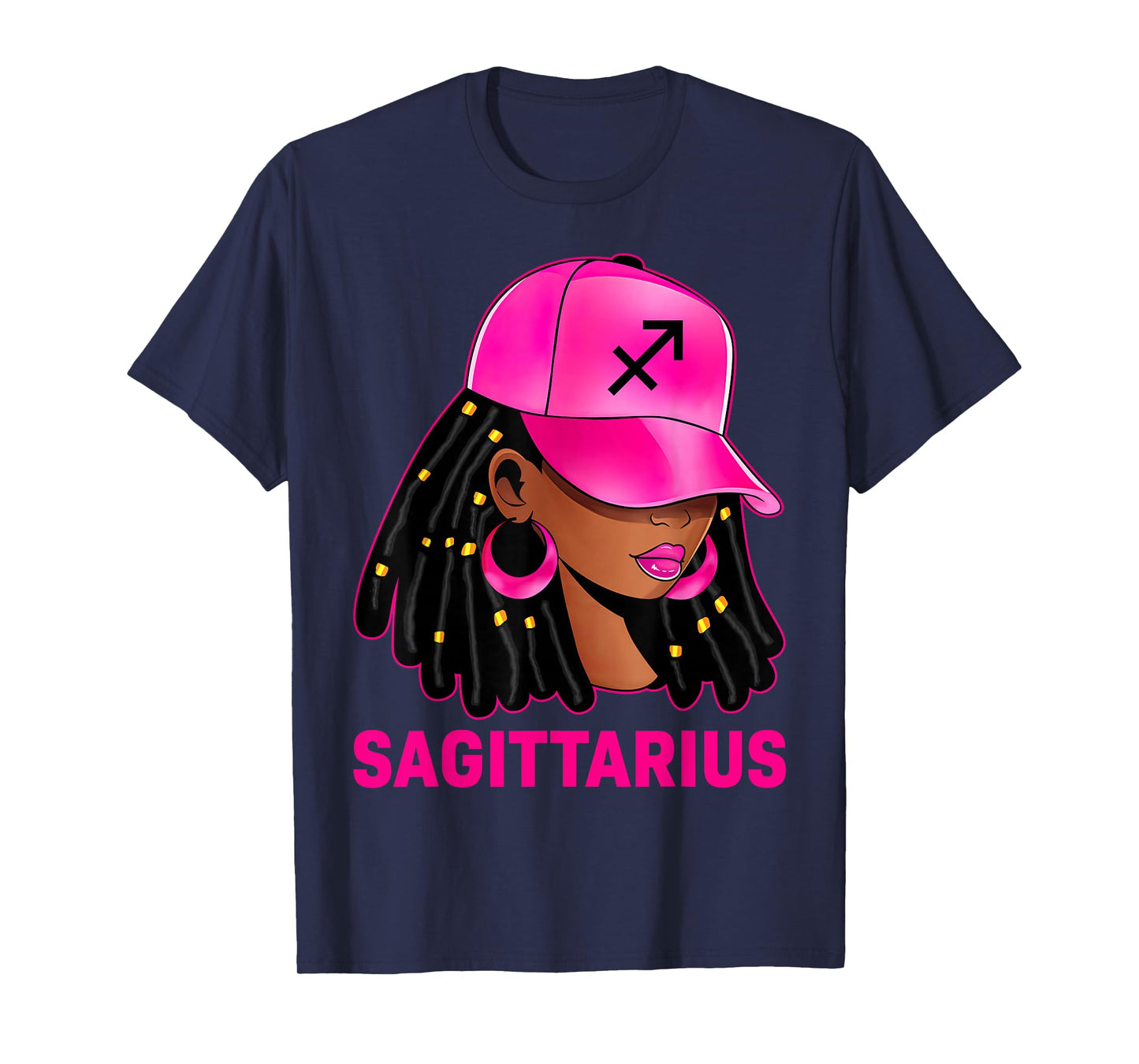 Sagittarius Queen Loc'd Hair Black Woman Cap Zodiac Sign T-Shirt