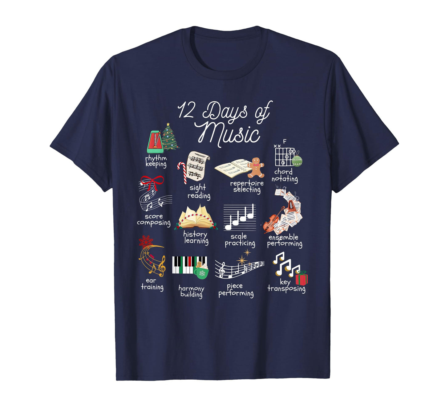 12 Days of Music Teacher Christmas Musician Band Teaching T-Shirt