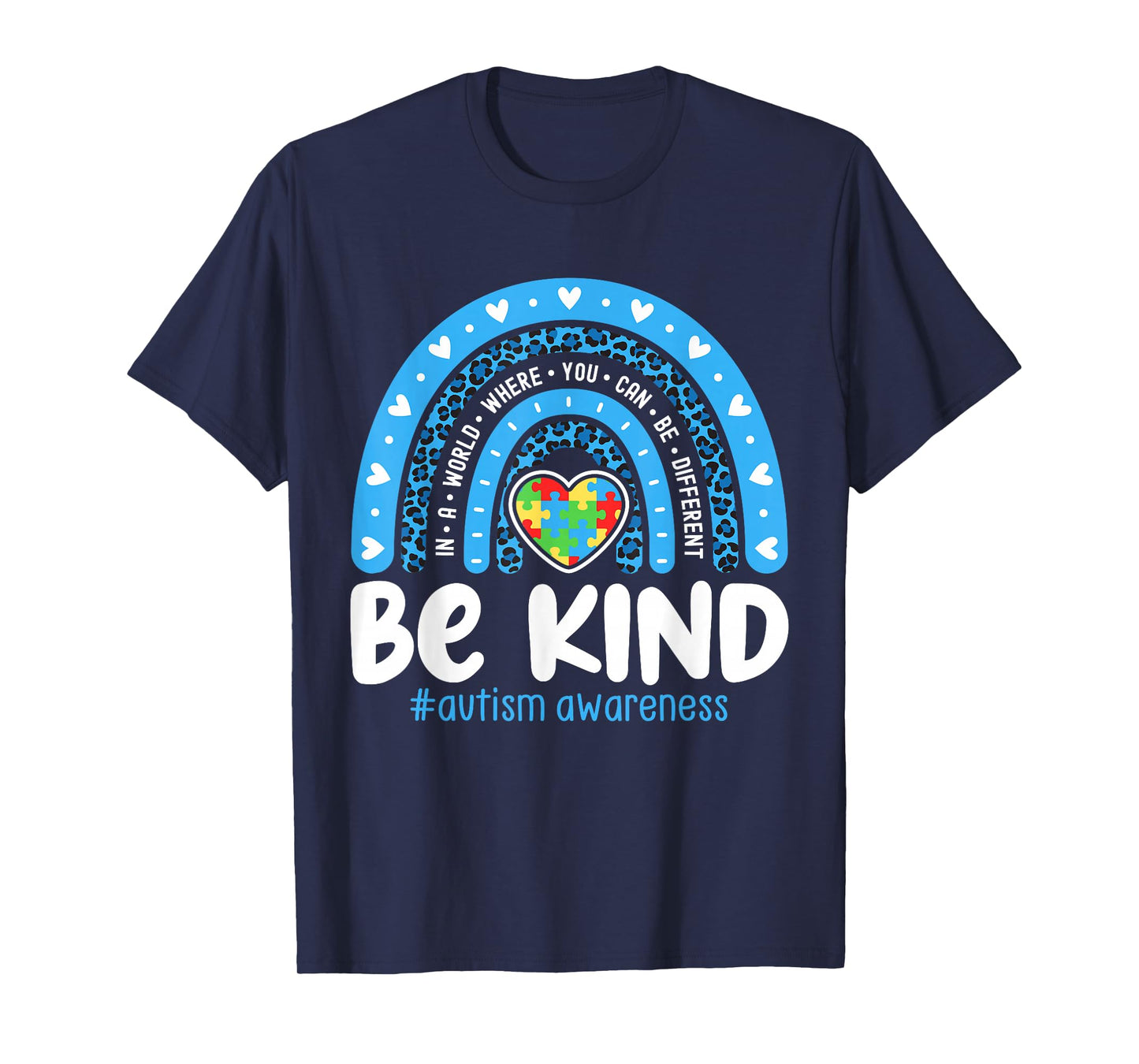 Autism Awareness Rainbow in April We Wear Blue Ribbon Autism T-Shirt Small