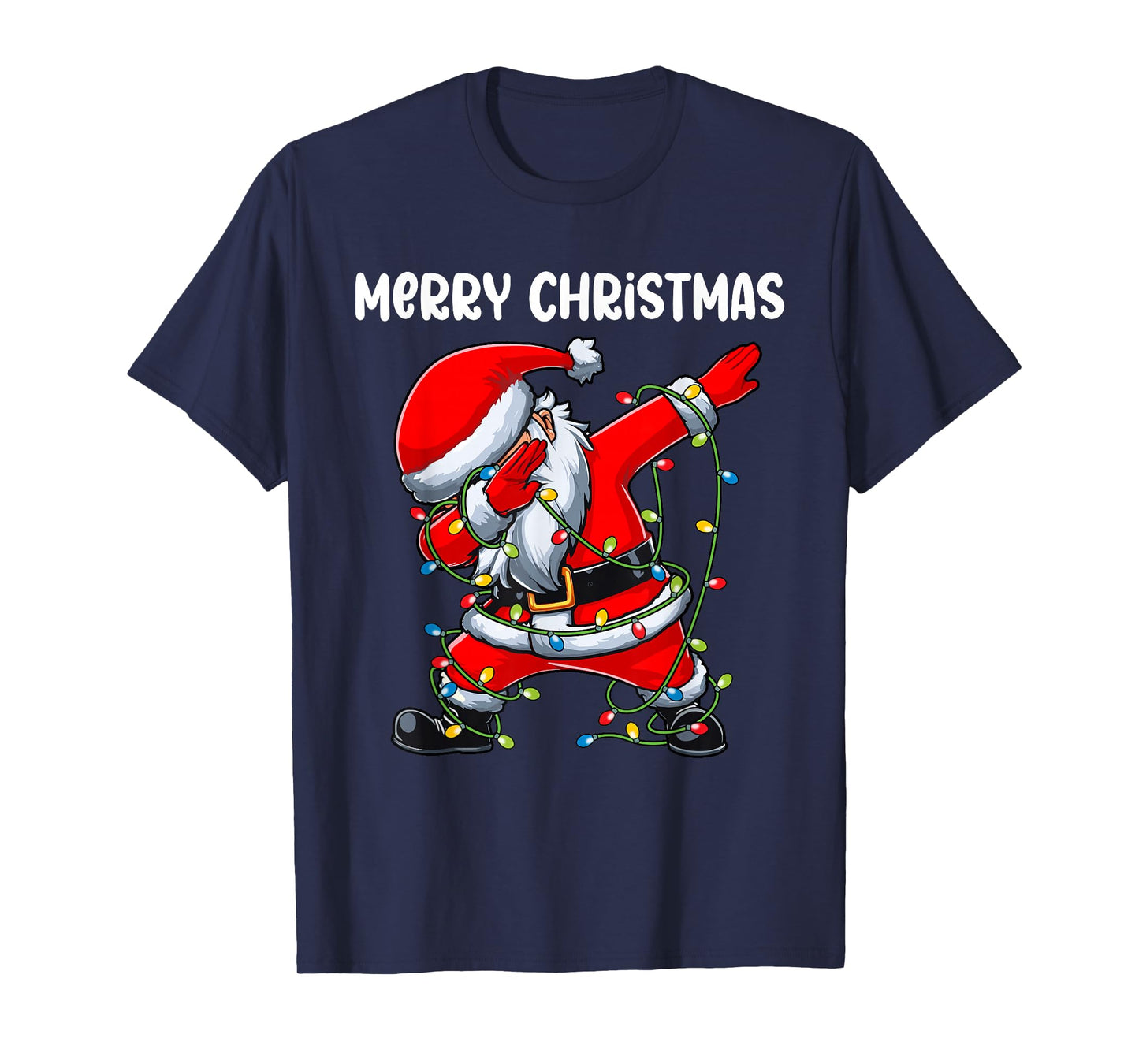 Santa Merry Christmas Lights Boys Girls Kids Dab Xmas T-Shirt