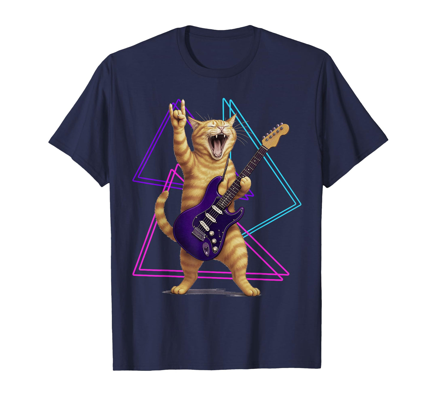 Cat Playing Guitar Rock Star Rock and Roll Men Women Kids T-Shirt