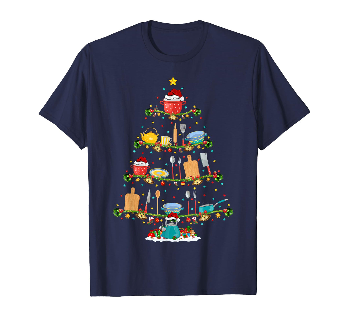 Cooking Lover Lights Xmas Santa Cooking Christmas Tree T-Shirt