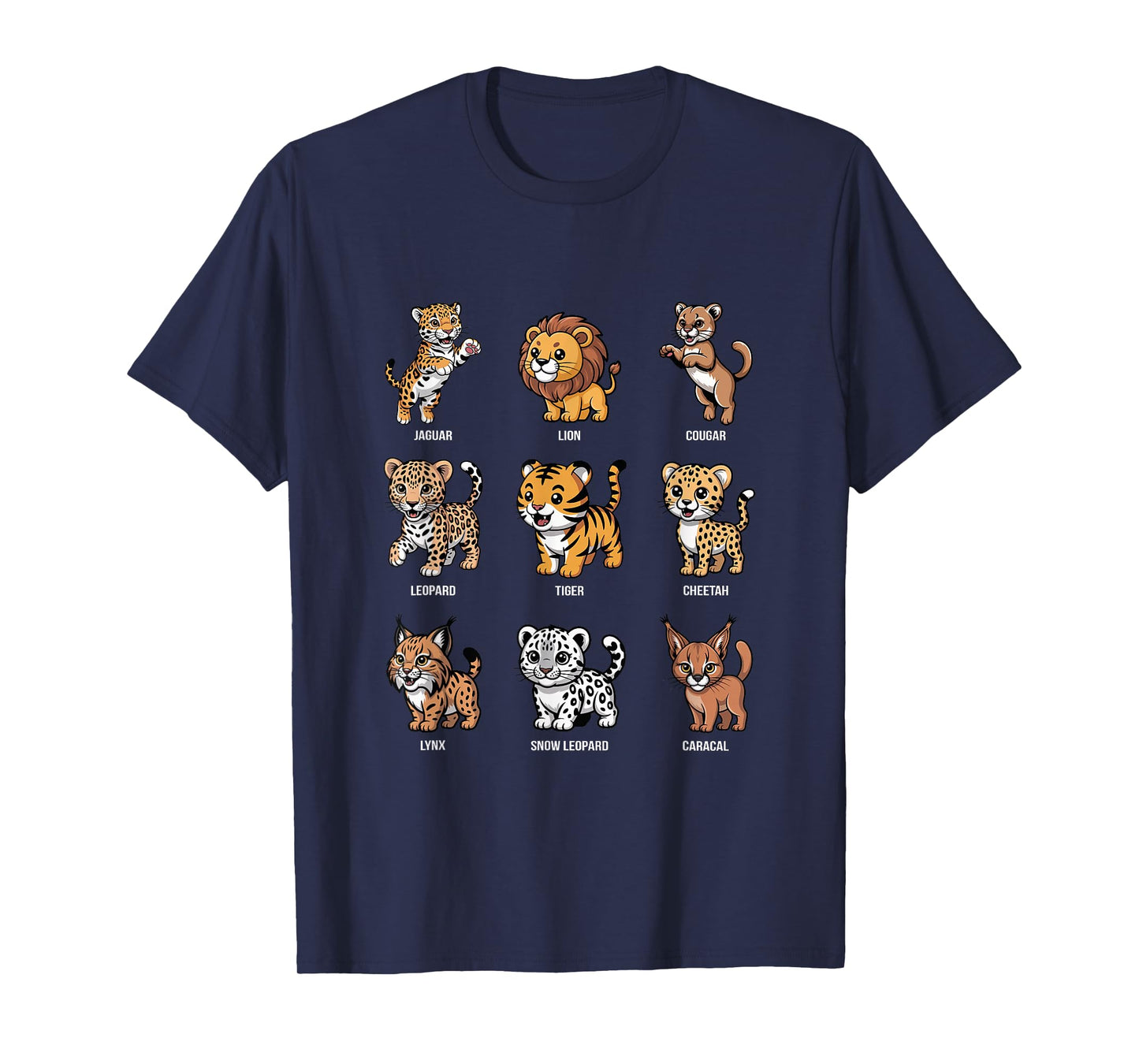Cartoon Big Cats Lion Jaguar Tiger Snow Leopard T-Shirt