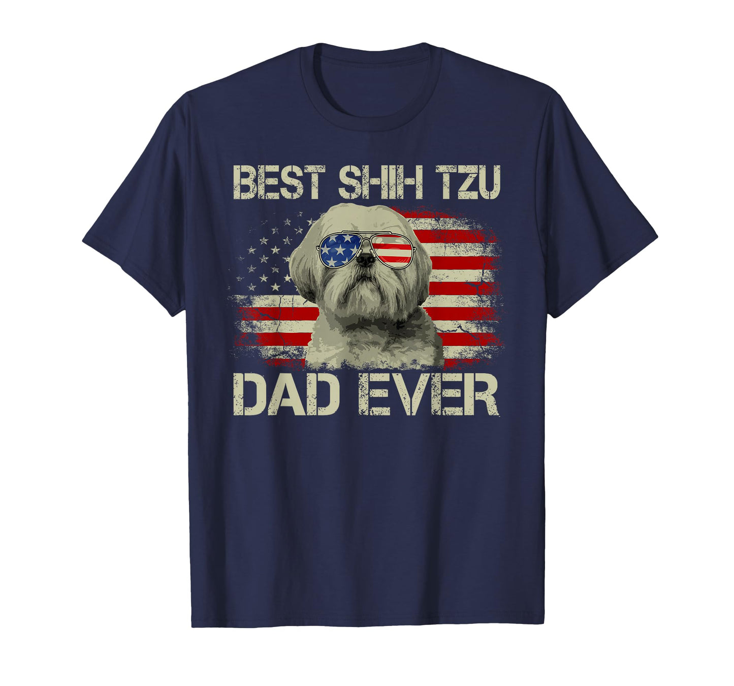 Best Shih Tzu Dad Ever Tshirt Dog Lover American Flag Gift T-Shirt