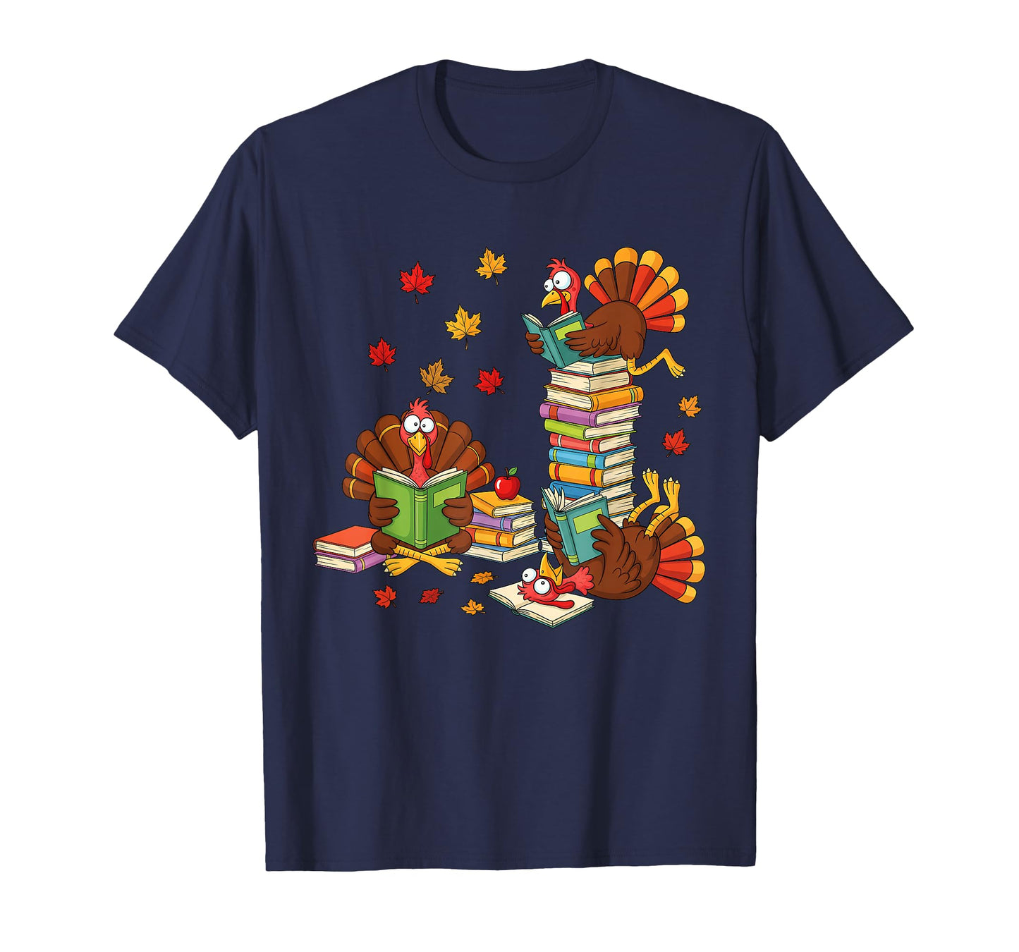Turkey Reading Books Fall Librarian Book Lover Teacher Kids T-Shirt