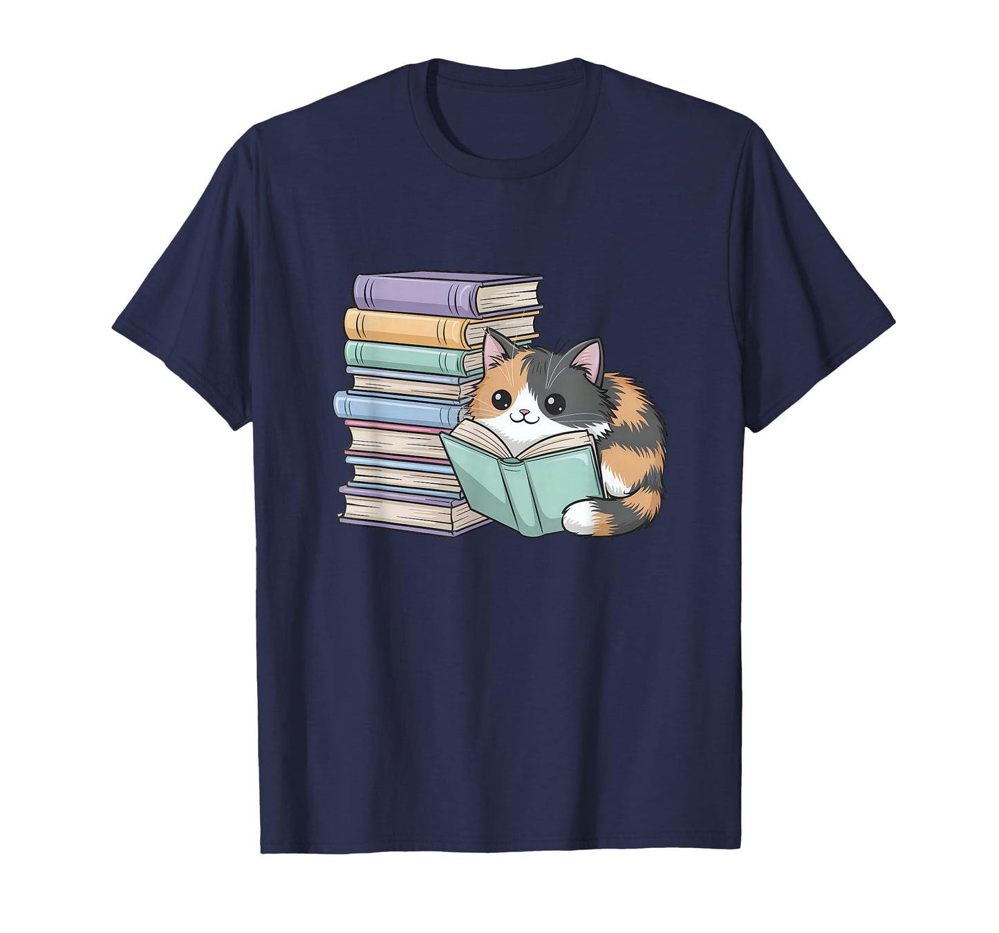 Cat On Books Pets Cats Reading Book Nerd Read Reader Bookcat T-Shirt
