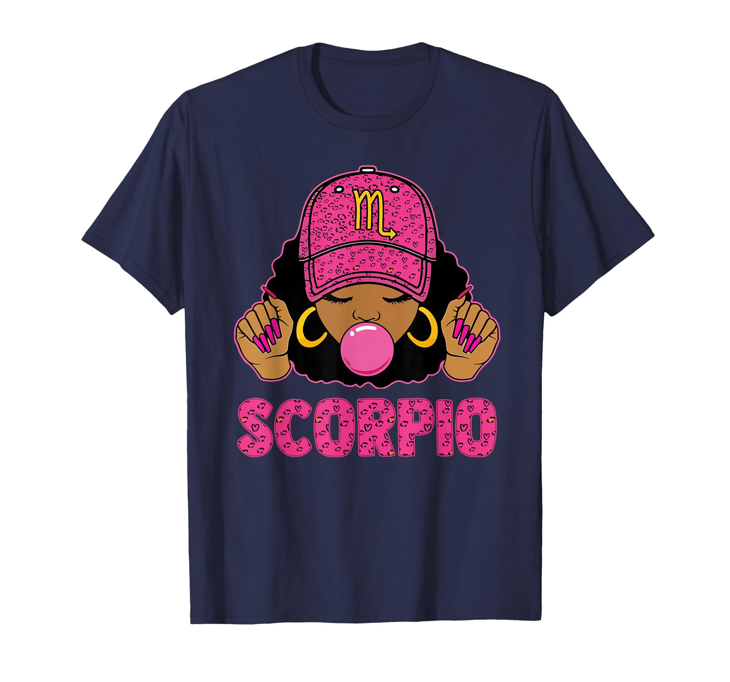 Pink Scorpio Girl Queen Birthday Afro Girls Black Women Bday T-Shirt
