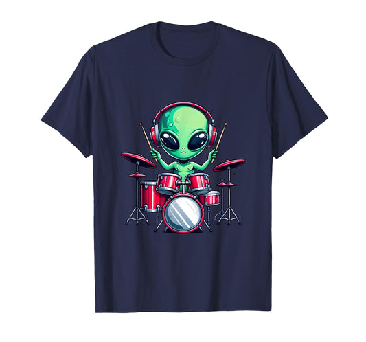 UFO Alien Playing Drum Set Percussionist Drummer Graphic Men T-Shirt