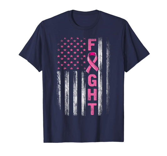 Breast Cancer Awareness American Flag Fight Pink Ribbon T-Shirt