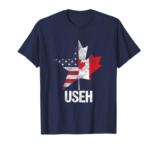 Half Canadian American USEH Canada USA Flag United States T-Shirt