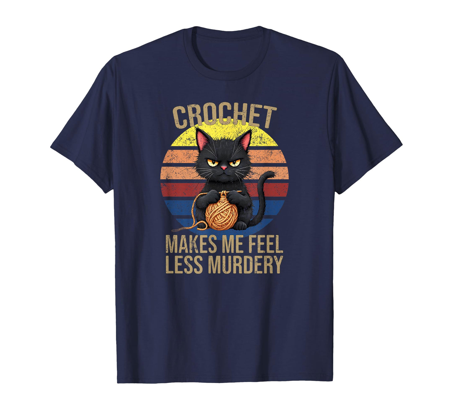 Funny Crochet Cat For Crocheters Women's Crochet Mom Makes Me Feel Less Murdery Vintage T-Shirt - Black, Small, Short Sleeve