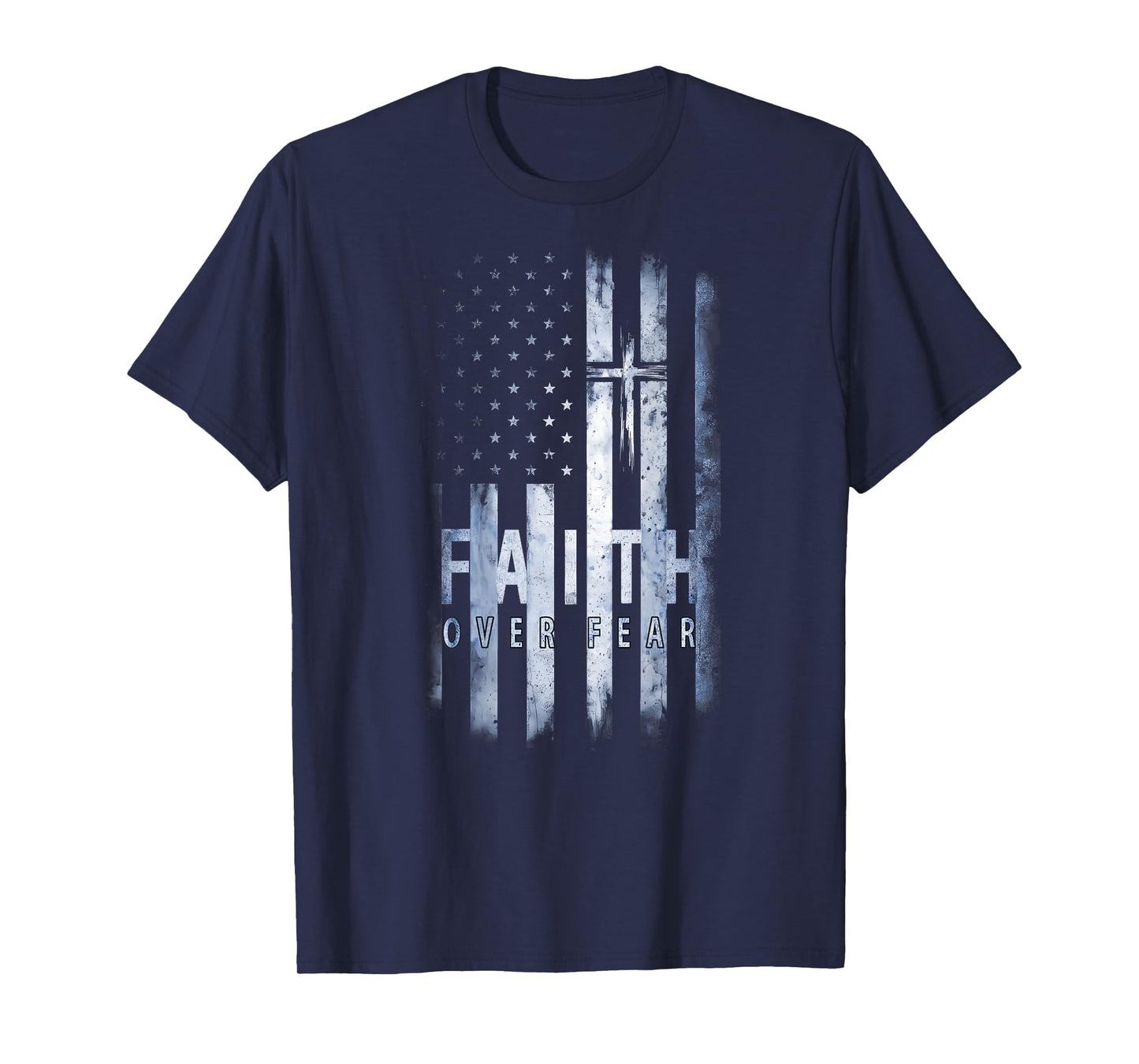 Your Country USA Dibble Dabble Designs On Back | Patriotic USA American Flag Faith Over Fear Prayer T-Shirt, Small