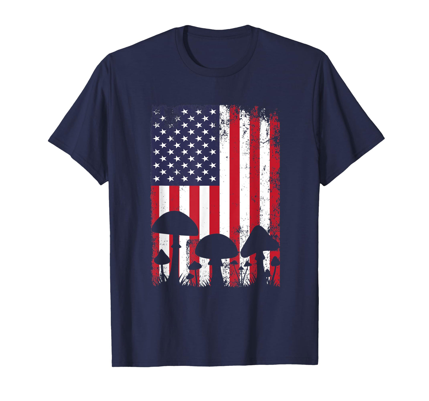 Fungi Mushroom Hunter Patriotic American USA Flag T-Shirt