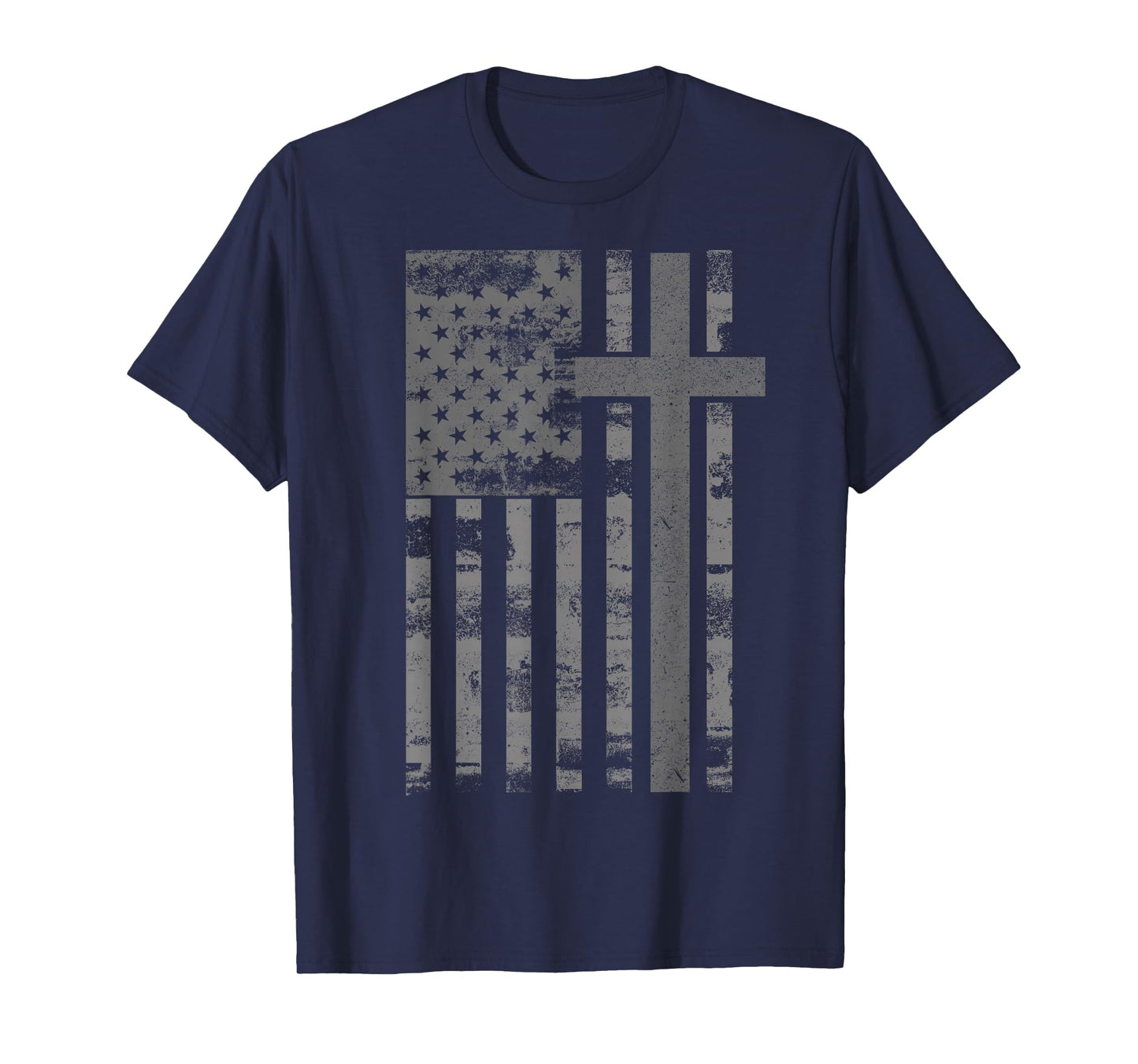 American USA Flag Christian Faith Cross Patriotic Grunge T-Shirt
